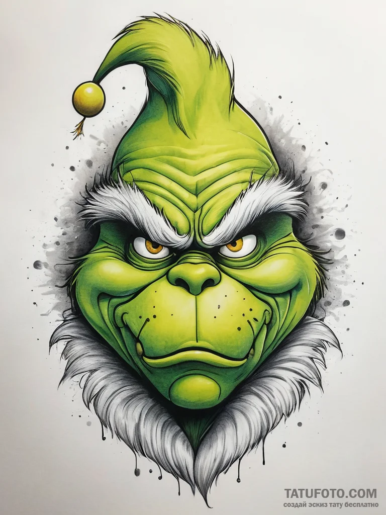 Tattoo sketch the grinch with a fur, tattoo s... - эскиз тату (№1757964120_0, 15.09.2025 19:22) — Tatufoto.com