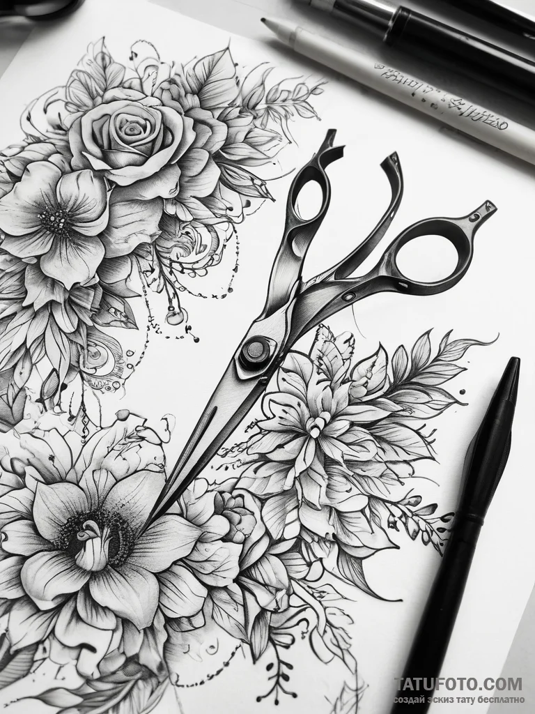 Tattoo sketch sewing scissors and fabric - эскиз тату (№1757965306_0, 15.09.2025 19:41) — Tatufoto.com