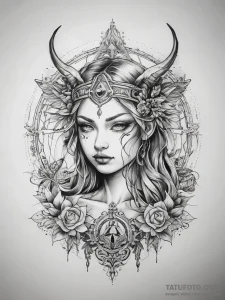 Tattoo sketch mystical portrayal - эскиз тату (№1757965507_0, 15.09.2025 19:45) — Tatufoto.com