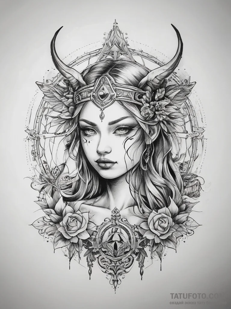 Tattoo sketch mystical portrayal - эскиз тату (№1757965507_0, 15.09.2025 19:45) — Tatufoto.com
