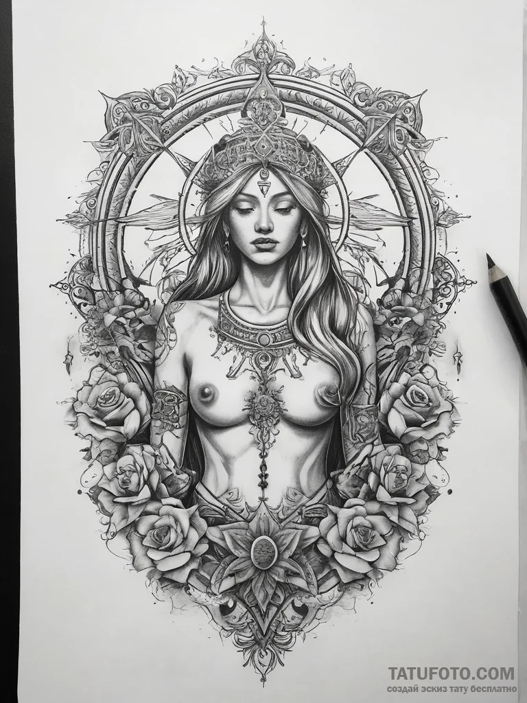 Tattoo sketch sacred scene - эскиз тату (№1757966095_0, 15.09.2025 19:54) — Tatufoto.com