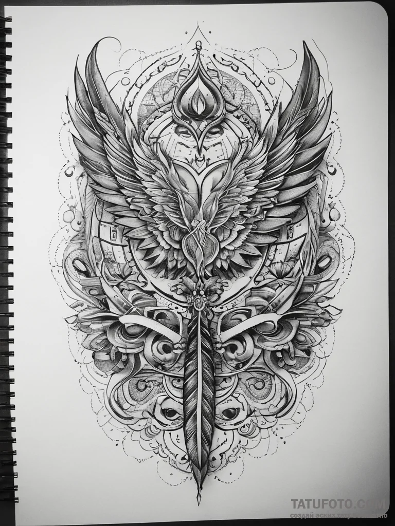 Tattoo sketch spellbook with a quill, tattoo... - эскиз тату (№1757966488_0, 15.09.2025 20:01) — Tatufoto.com