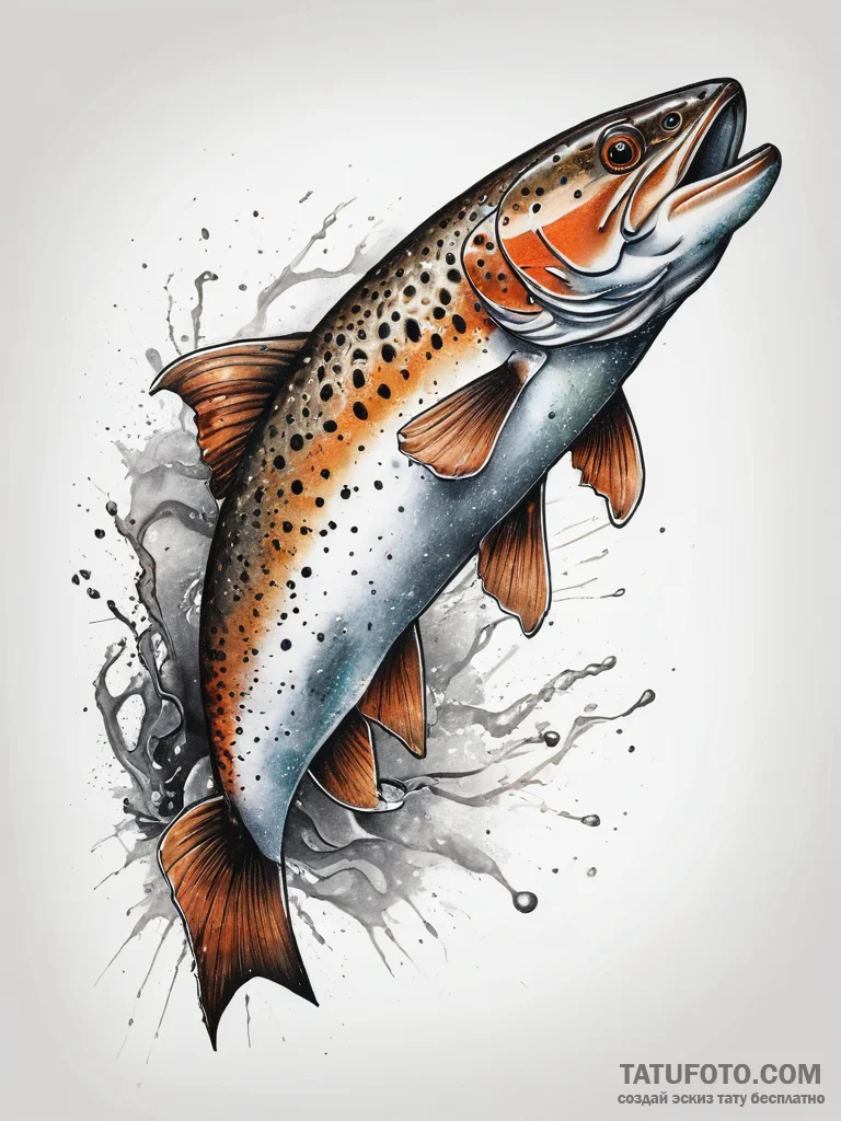 Tattoo sketch brown trout, ink illustration f... - эскиз тату (№1757966886_0, 15.09.2025 20:08) — Tatufoto.com