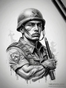 Tattoo sketch soldier with a pencil - эскиз тату (№1757967272_0, 15.09.2025 20:14) — Tatufoto.com