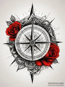 Tattoo sketch rose compass point, tattoo flas... - эскиз тату (№1757971046_0, 15.09.2025 21:17) — Tatufoto.com