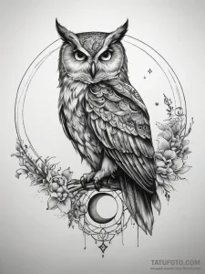 Tattoo sketch crescent moon with an owl - эскиз тату (№1757973025_0, 15.09.2025 21:50) — Tatufoto.com