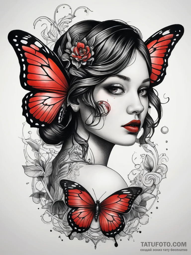 Tattoo sketch butterfly girl tattoo, tattoo l... - эскиз тату (№1757973817_0, 15.09.2025 22:03) — Tatufoto.com