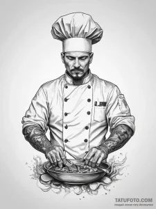 Tattoo sketch chef a person cooking - эскиз тату (№1757975205_0, 15.09.2025 22:26) — Tatufoto.com