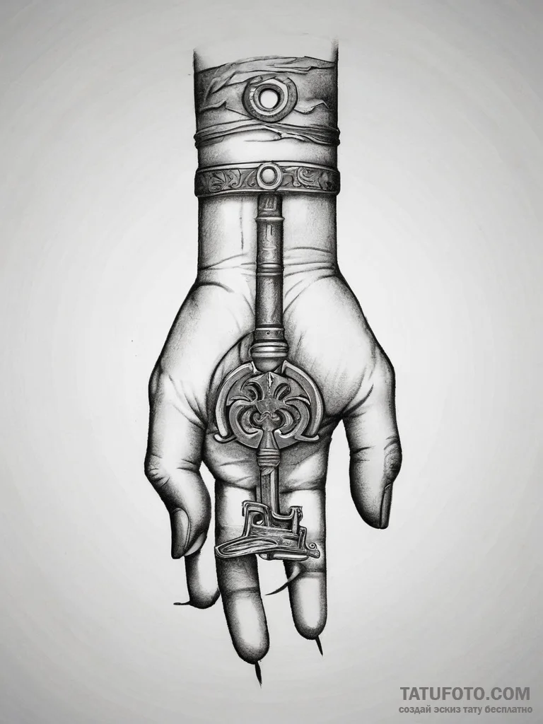 Tattoo sketch hands with a key, ink illustrat... - эскиз тату (№1757977000_0, 15.09.2025 22:56) — Tatufoto.com