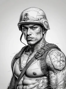 Tattoo sketch soldier with a pen, tattoo line... - эскиз тату (№1758008656_0, 16.09.2025 07:44) — Tatufoto.com
