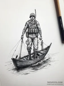 Tattoo sketch soldier with a boat, artistic t... - эскиз тату (№1758009051_0, 16.09.2025 07:50) — Tatufoto.com