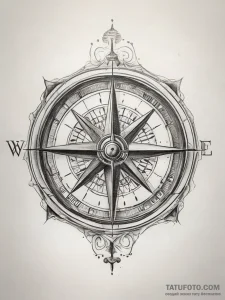 Tattoo sketch compass, tattoo line art, sepia... - эскиз тату (№1758011210_0, 16.09.2025 08:26) — Tatufoto.com