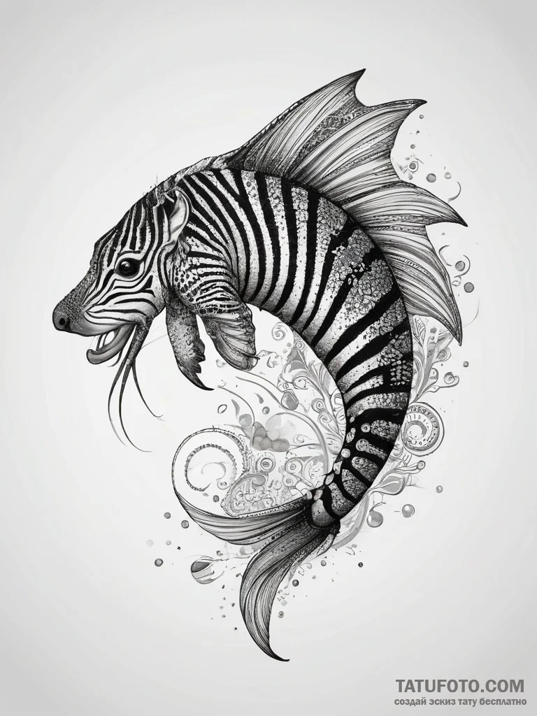 Tattoo sketch zebra pleco, tattoo sketch desi... - эскиз тату (№1758017829_0, 16.09.2025 10:17) — Tatufoto.com