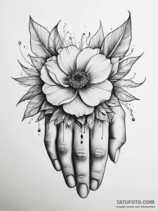 Tattoo sketch hands with a flower - эскиз тату (№1758020370_0, 16.09.2025 10:59) — Tatufoto.com