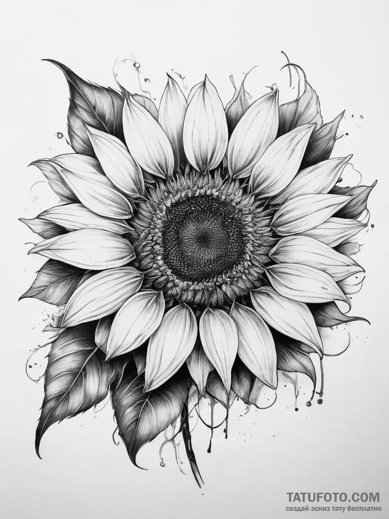 Tattoo sketch sunflower flower - эскиз тату (№1758035687_0, 16.09.2025 15:14) — Tatufoto.com