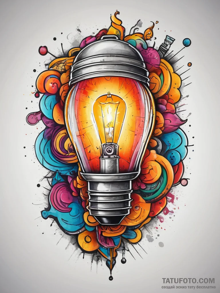 Tattoo sketch lamp with a glowing lightbulb,... - эскиз тату (№1758036460_0, 16.09.2025 15:27) — Tatufoto.com