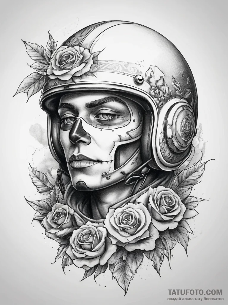Tattoo sketch pilot a person with a helmet, i... - эскиз тату (№1758038024_0, 16.09.2025 15:53) — Tatufoto.com