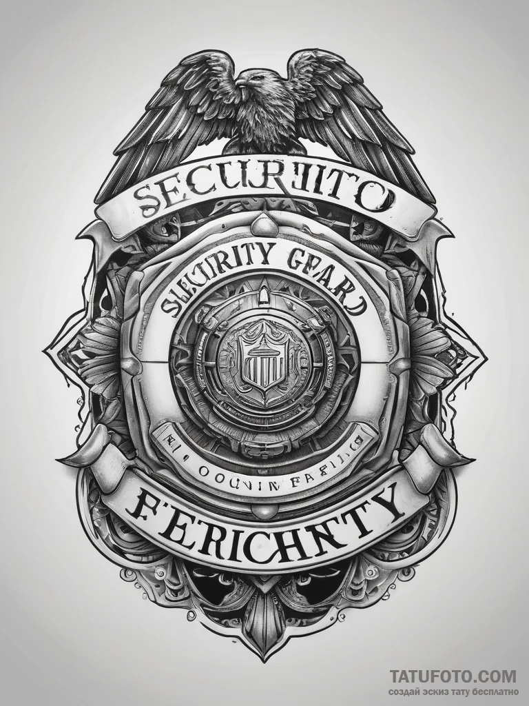 Tattoo sketch security guard badge and flashl... - эскиз тату (№1758038410_0, 16.09.2025 16:00) — Tatufoto.com