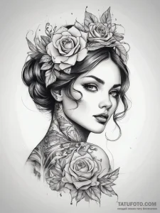 Tattoo sketch vintage lady, ink illustration... - эскиз тату (№1758041517_0, 16.09.2025 16:51) — Tatufoto.com