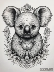 Tattoo sketch koala, tattoo flash sheet desig... - эскиз тату (№1758041713_0, 16.09.2025 16:55) — Tatufoto.com
