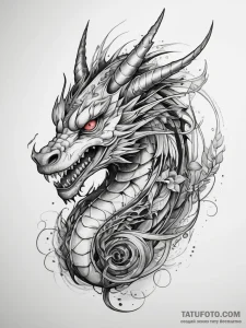 Tattoo sketch линейный дракон, ink illustrati... - эскиз тату (№1758043460_0, 16.09.2025 17:24) — Tatufoto.com