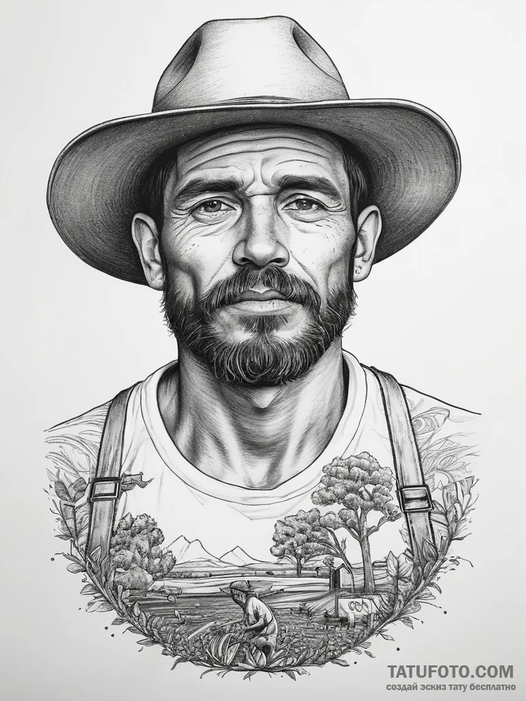 Tattoo sketch farmer a person farming, artist... - эскиз тату (№1758044046_0, 16.09.2025 17:34) — Tatufoto.com