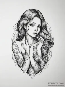 Tattoo sketch hands with a mermaid, tattoo li... - эскиз тату (№1758045195_0, 16.09.2025 17:53) — Tatufoto.com