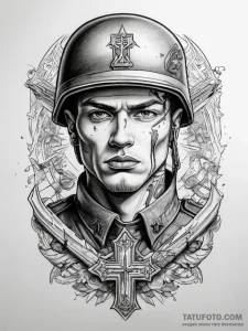 Tattoo sketch soldier with a paper, tattoo fl... - эскиз тату (№1758045386_0, 16.09.2025 17:56) — Tatufoto.com