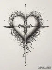 Tattoo sketch heart and cross, concept art fo... - эскиз тату (№1758091549_0, 17.09.2025 06:45) — Tatufoto.com