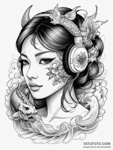 Tattoo sketch headphones on a person, tattoo... - эскиз тату (№1758093148_0, 17.09.2025 07:12) — Tatufoto.com