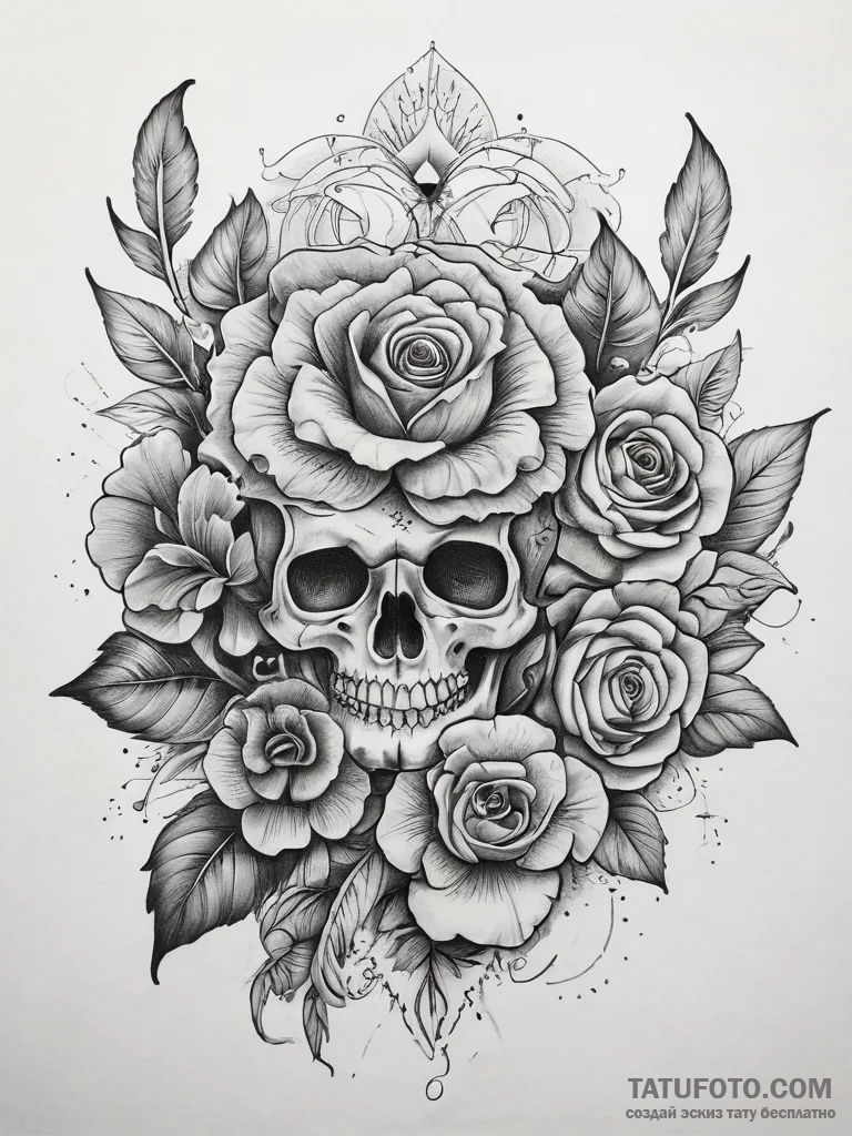 Tattoo sketch marigold flower, artistic tatto... - эскиз тату (№1758100716_0, 17.09.2025 09:18) — Tatufoto.com