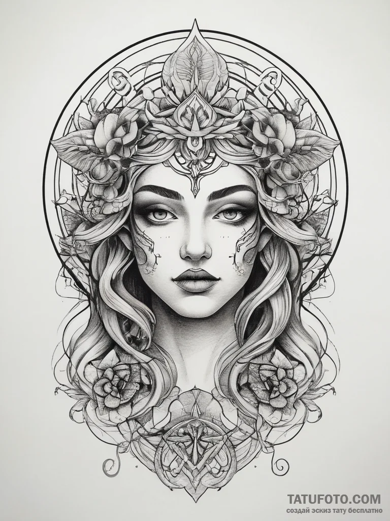 Tattoo sketch mystical self, tattoo flash she... - эскиз тату (№1758101124_0, 17.09.2025 09:25) — Tatufoto.com