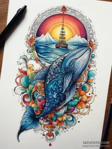 Tattoo sketch puns a whale with a "wail of a... - эскиз тату (№1758104362_0, 17.09.2025 10:19) — Tatufoto.com
