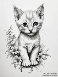 Tattoo sketch playful kitten tattoo - эскиз тату (№1758104758_0, 17.09.2025 10:25) — Tatufoto.com
