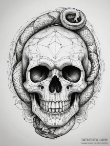 Tattoo sketch узор в виде черепа с змеей, con... - эскиз тату (№1758106581_0, 17.09.2025 10:56) — Tatufoto.com