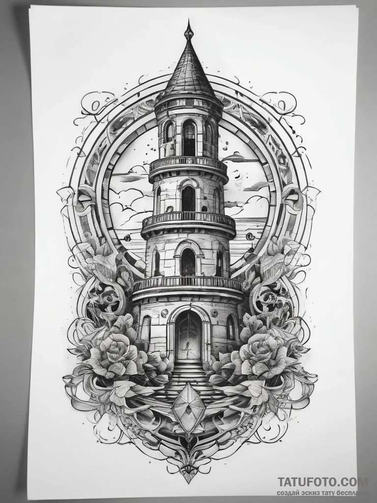 Tattoo sketch tarot card tower, tattoo drawin... - эскиз тату (№1758107789_0, 17.09.2025 11:16) — Tatufoto.com