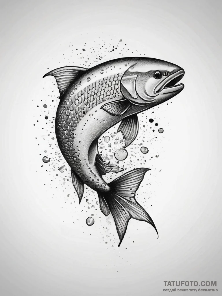 Tattoo sketch salmon, ink illustration for ta... - эскиз тату (№1758107986_0, 17.09.2025 11:19) — Tatufoto.com