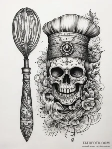 Tattoo sketch baking whisk and oven mitt, con... - эскиз тату (№1758112938_0, 17.09.2025 12:42) — Tatufoto.com