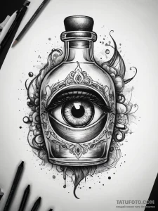 Tattoo sketch magic potion bottle with an eye... - эскиз тату (№1758116120_0, 17.09.2025 13:35) — Tatufoto.com