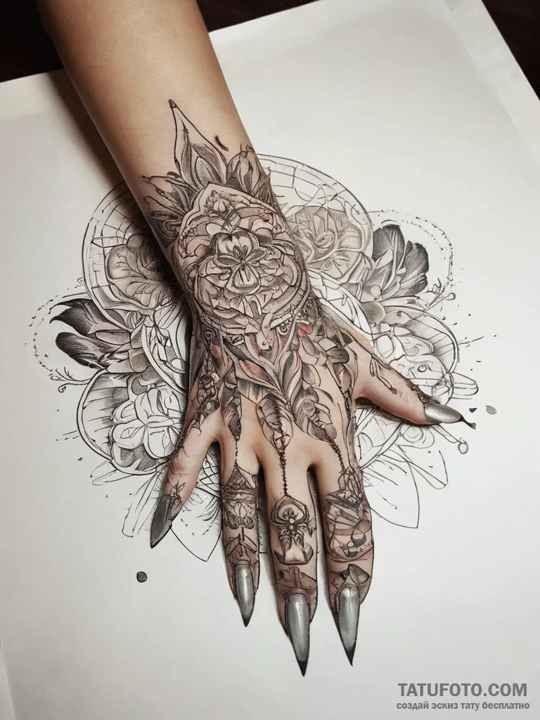 Tattoo sketch hands with a brush, tattoo draw... - эскиз тату (№1758119519_0, 17.09.2025 14:31) — Tatufoto.com