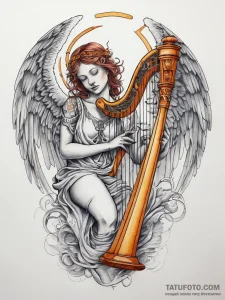 Tattoo sketch angel with a harp, artistic tat... - эскиз тату (№1758126469_0, 17.09.2025 16:27) — Tatufoto.com