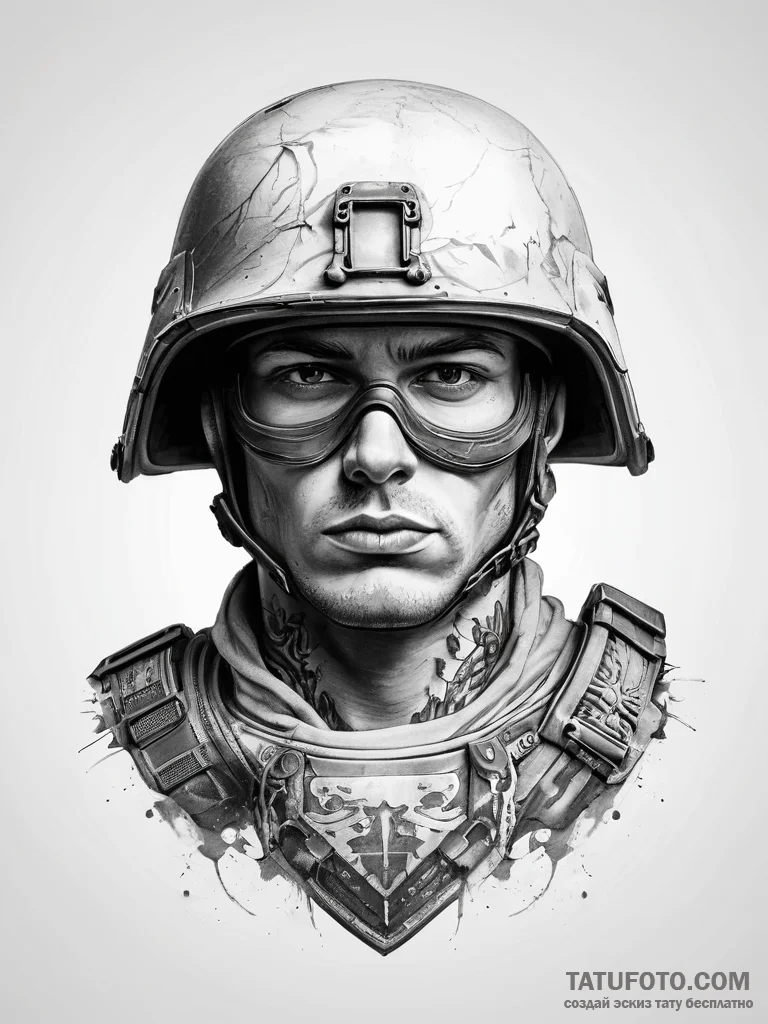 Tattoo sketch soldier with a helmet - эскиз тату (№1758132893_0, 17.09.2025 18:14) — Tatufoto.com