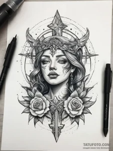 Tattoo sketch blessed scene, artistic tattoo... - эскиз тату (№1758133494_0, 17.09.2025 18:24) — Tatufoto.com