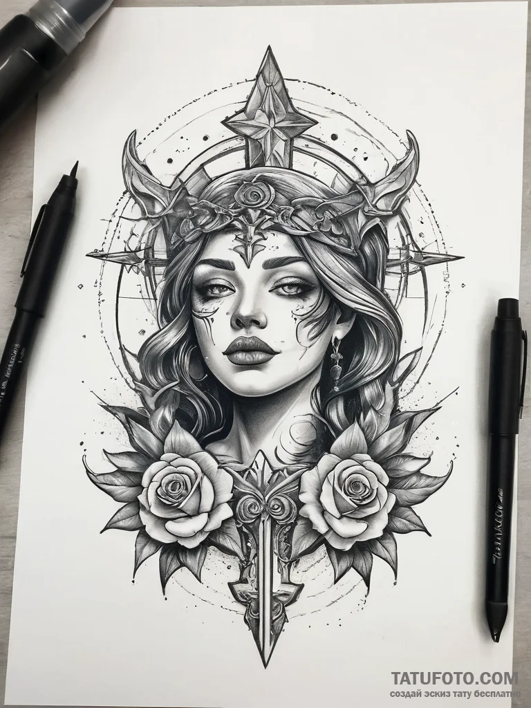 Tattoo sketch blessed scene, artistic tattoo... - эскиз тату (№1758133494_0, 17.09.2025 18:24) — Tatufoto.com