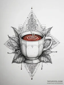 Tattoo sketch cardamom with a coffee cup, art... - эскиз тату (№1758138358_0, 17.09.2025 19:45) — Tatufoto.com