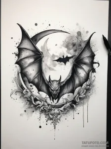 Tattoo sketch crescent moon with a bat, artis... - эскиз тату (№1758149439_0, 17.09.2025 22:50) — Tatufoto.com