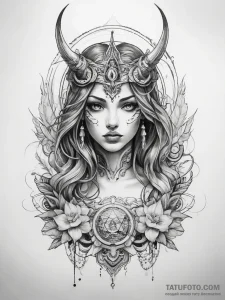 Tattoo sketch mystical character - эскиз тату (№1758152686_0, 17.09.2025 23:44) — Tatufoto.com