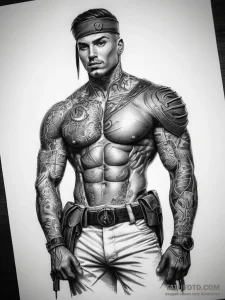 Tattoo sketch soldier with a prince, tattoo l... - эскиз тату (№1758179223_0, 18.09.2025 07:07) — Tatufoto.com