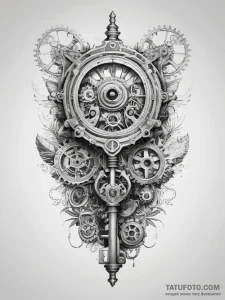 Tattoo sketch steampunk key with gears - эскиз тату (№1758179622_0, 18.09.2025 07:13) — Tatufoto.com