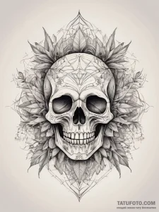 Tattoo sketch skull with plants growing out o... - эскиз тату (№1758181283_0, 18.09.2025 07:41) — Tatufoto.com
